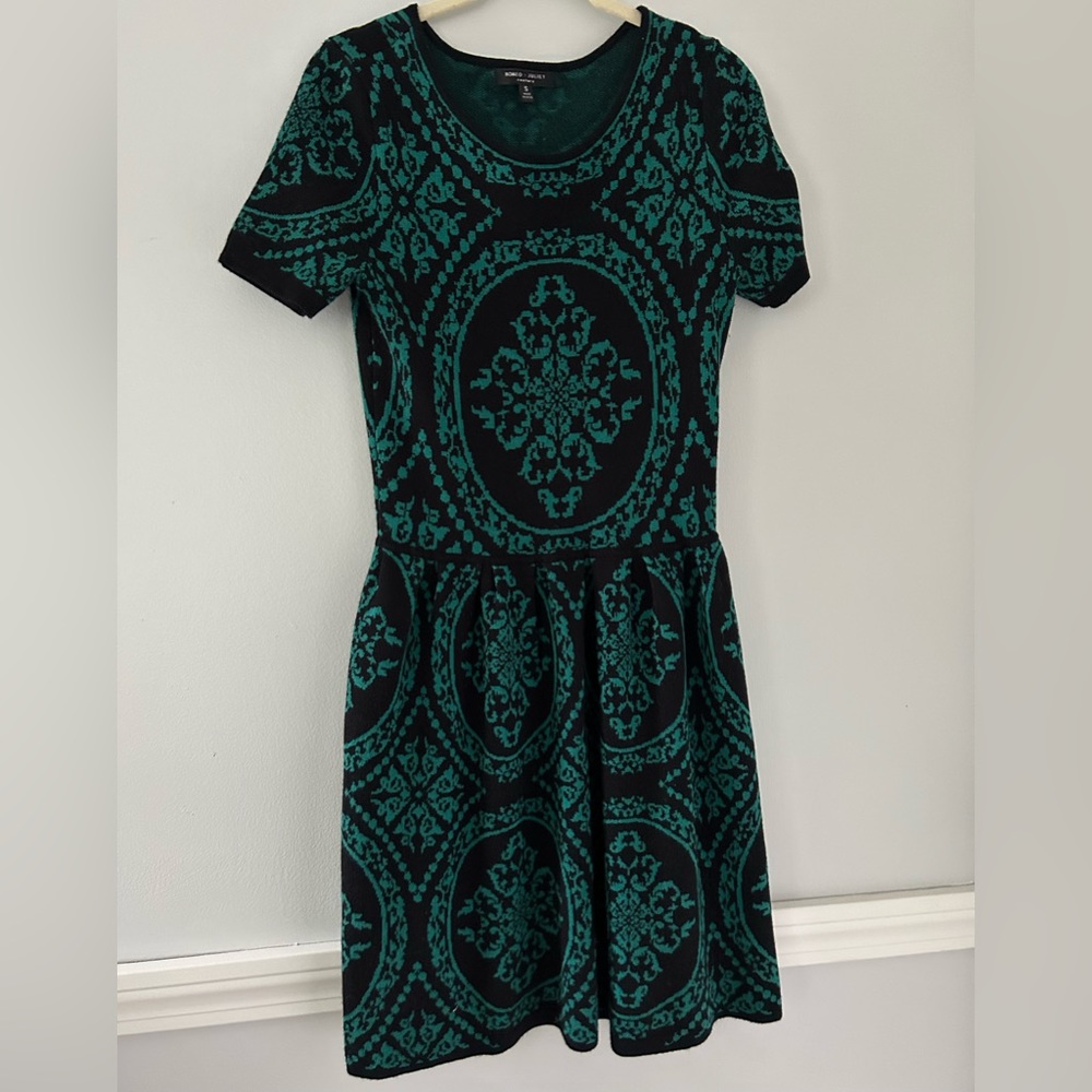 Black and teal sweater dress